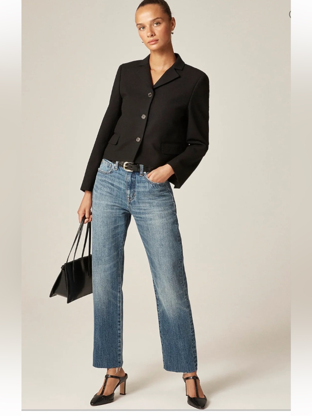 J. Crew Ridged High-Rise Straight Leg Medium Blue Jeans, Raw Hem, Size 26